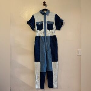 Farm Rio Cutwork Denim Jumpsuit, Denim Blue, Size 28